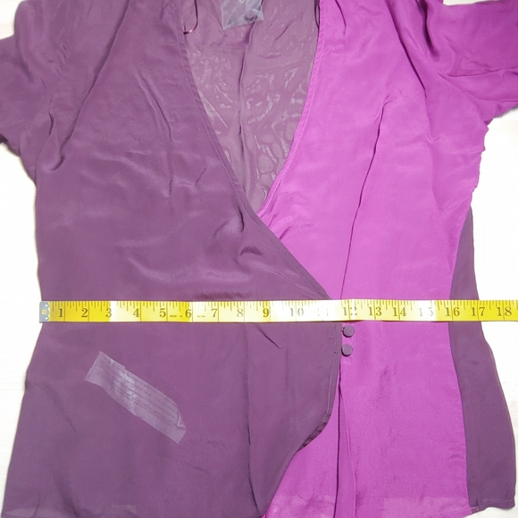 MANGO 2 tones sheer wrap bow tie long sleeves blouse - Picture 9 of 16